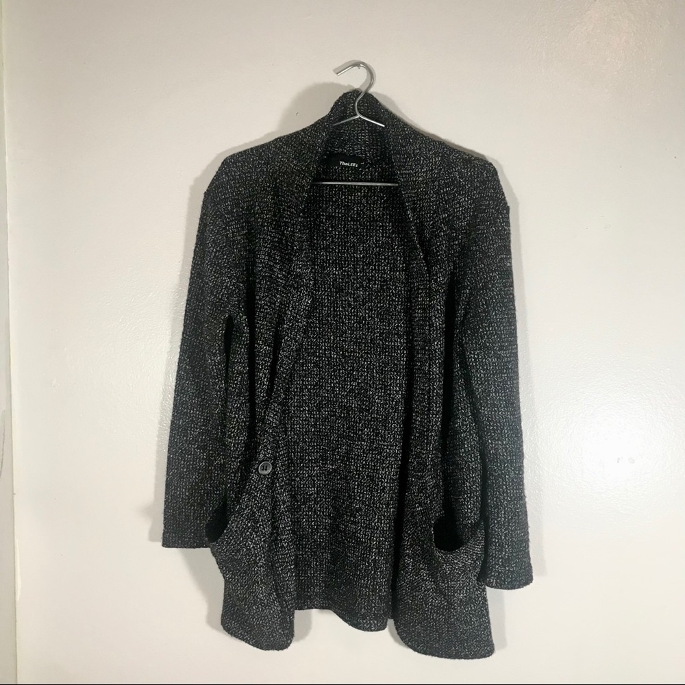 TheLEEs Knit Cardigan Blazer Black White Large